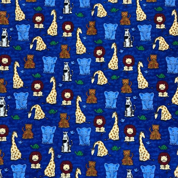 VTG 1998 Fabric Traditions Safari Zoo Animal Print Cotton Blue 1 Yard Lion Zebra - Picture 2 of 4